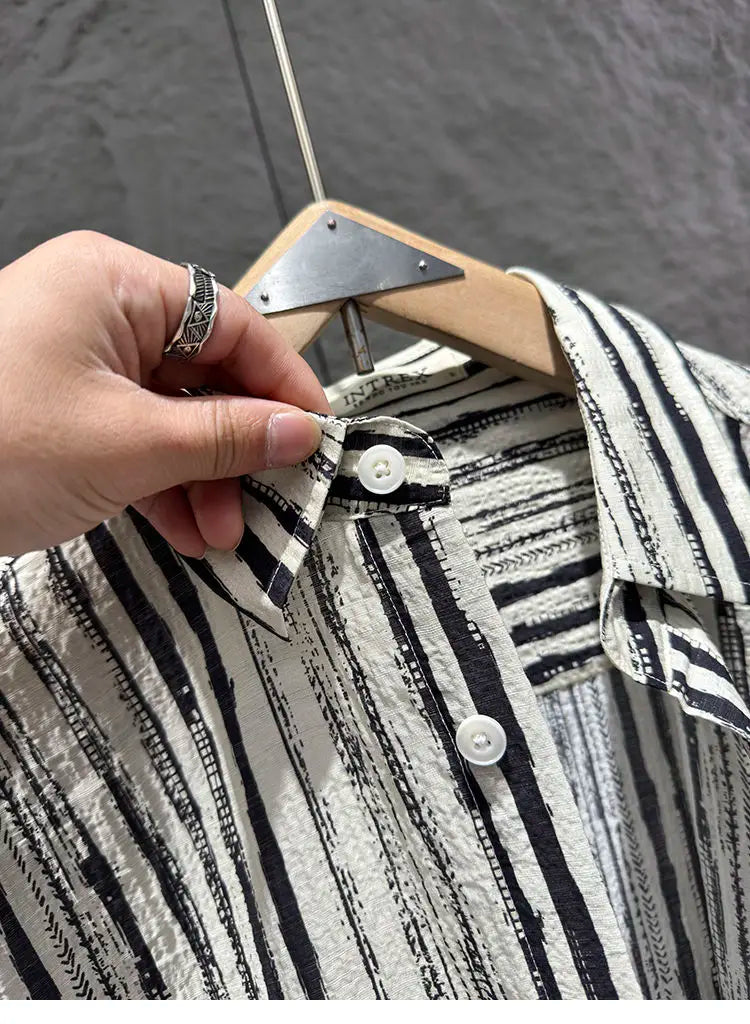 2025 Summer New Striped Shirt Short-sleeved Men's Fashion Trend Versatile and Personalized Button Cardigan Men's Clothing