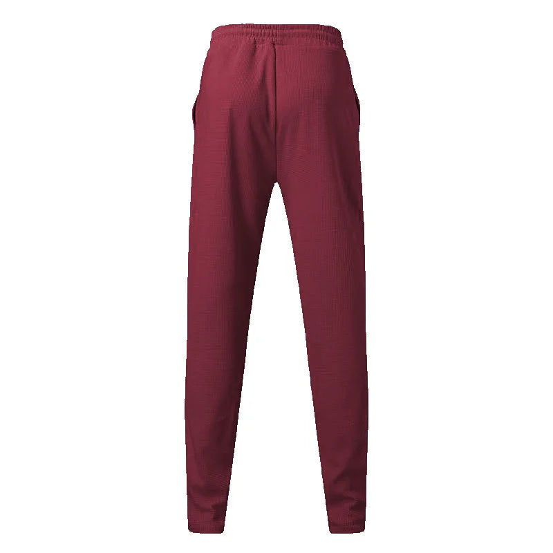 Mens Stylish Waffle Pants - Casual Sports Slim Fit with Adjustable Drawstring Secure Pockets for All Seasons - Perfect Outdoor