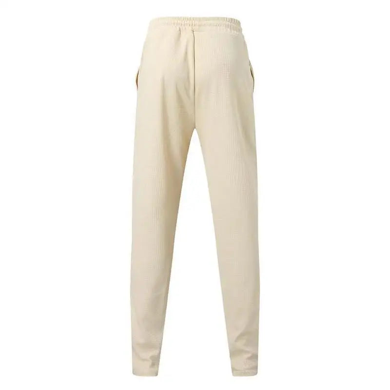 Mens Stylish Waffle Pants - Casual Sports Slim Fit with Adjustable Drawstring Secure Pockets for All Seasons - Perfect Outdoor