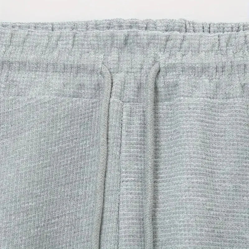 Mens Stylish Waffle Pants - Casual Sports Slim Fit with Adjustable Drawstring Secure Pockets for All Seasons - Perfect Outdoor