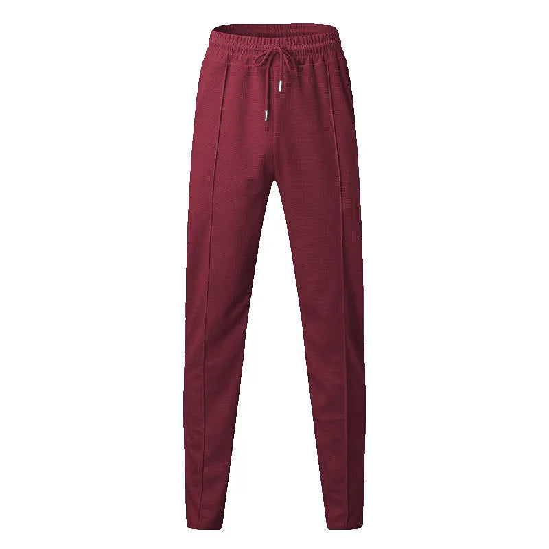 Mens Stylish Waffle Pants - Casual Sports Slim Fit with Adjustable Drawstring Secure Pockets for All Seasons - Perfect Outdoor