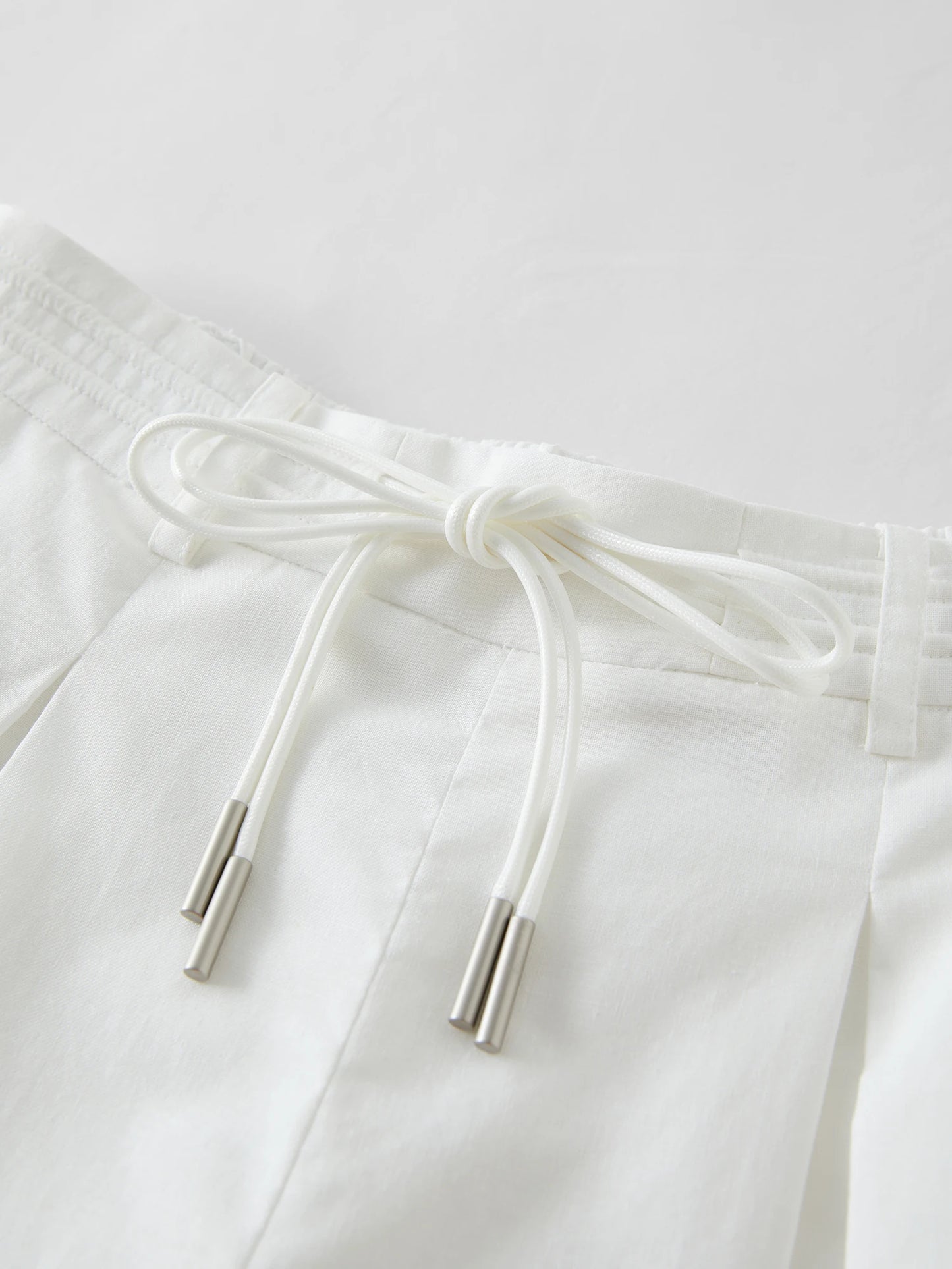 DUSHU Women Linen Drawstring Wide-leg Pants 2025 Summer New Cotton Knitted Drape Loose High Waist Slim Casual Pants 25DS82737