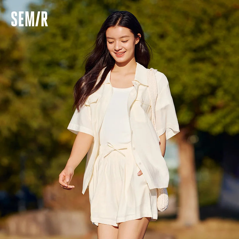Semir Set Women Mid-long Style Top and Shorts 2024 New Summer Version Loose Textured Two-piece Set