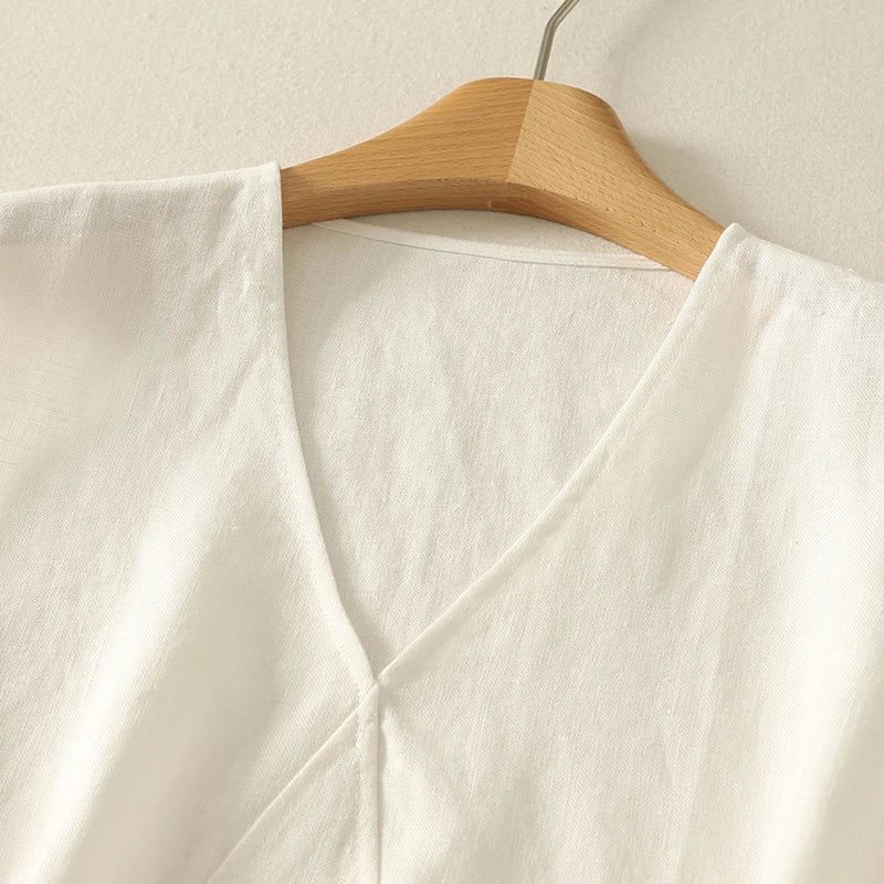 Cotton tops women summer new Korean fashion simple temperament elegant pockets casual white V-neck vest bottoming shirt
