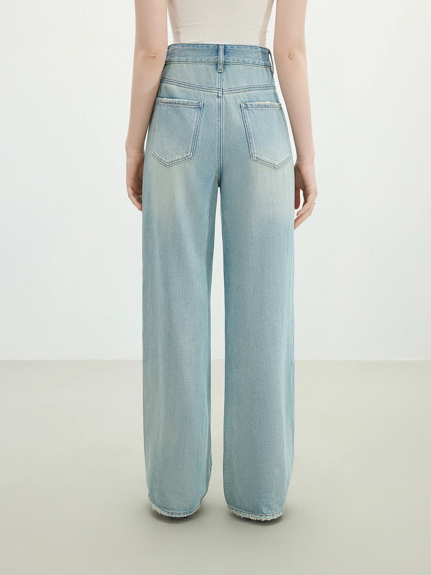 FSLE Washed Distressed High Waist Straight Jeans for Women 2025 Summer New Slim Fit Versatile Casual Slim Chic Pants 25FS12292