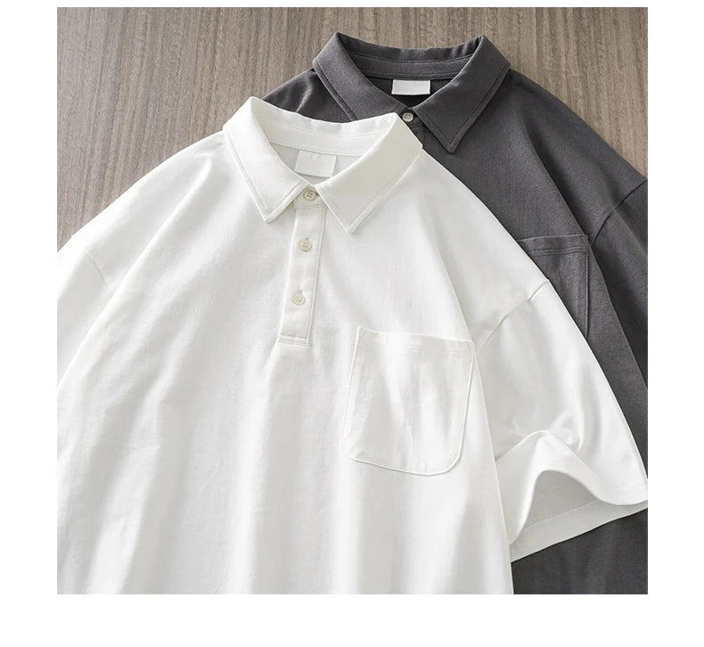 DUKEEN 260G Heavyweight Men's Polo Shirts 100% Cotton 2024 Summer Short-Sleeve White Pocket T Shirts Golf Wear Men's Clothing