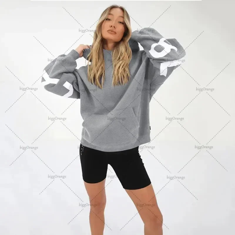 European and American loose casual pullover hoodie sweatshirt coat printed letter pattern high street hip-hop trendy men women