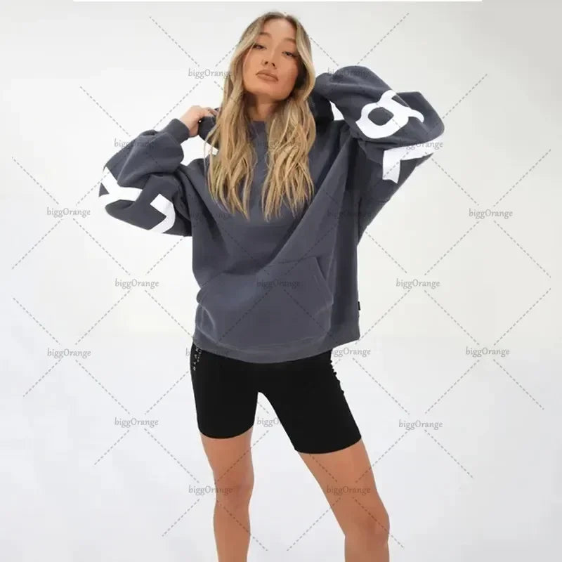 European and American loose casual pullover hoodie sweatshirt coat printed letter pattern high street hip-hop trendy men women