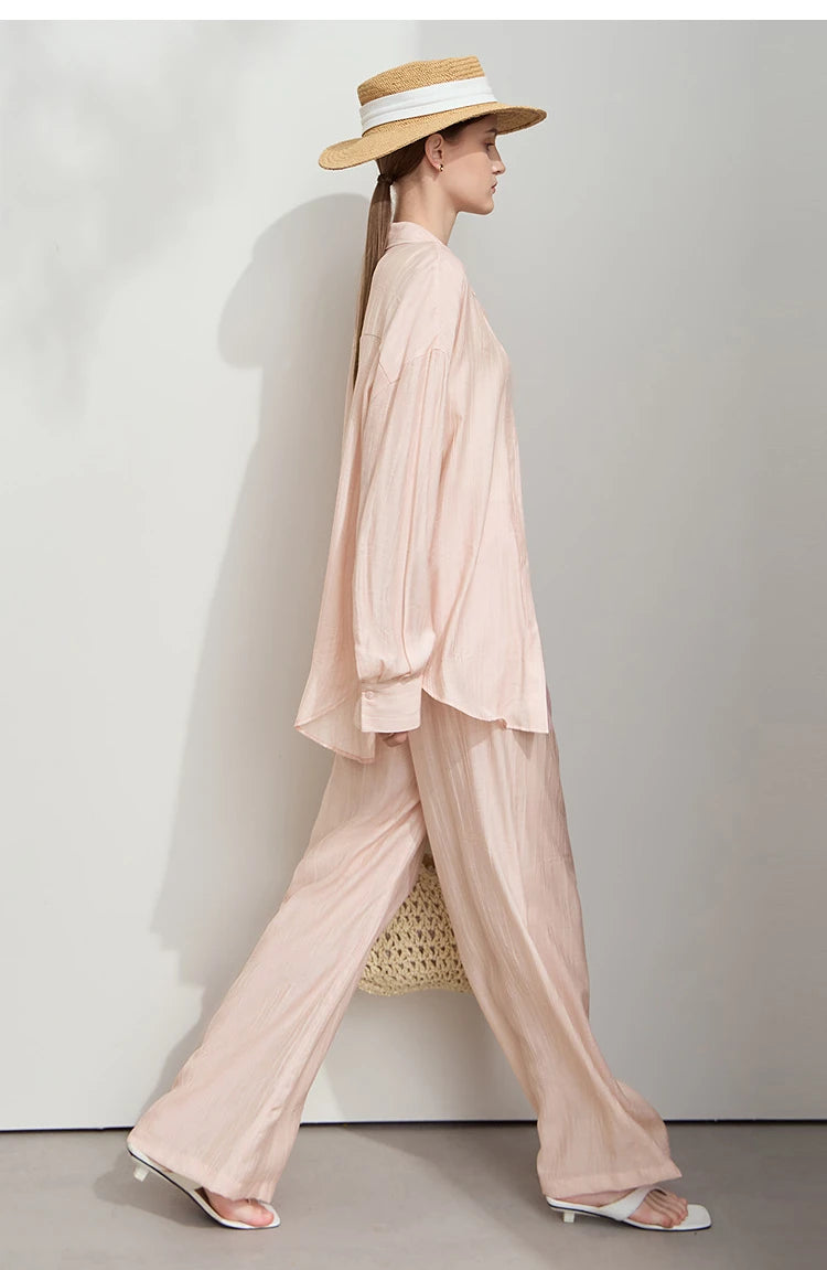 AMII Minimalism Shirt Pants Sets for Women 2025 Spring New Casual Basic Shirt Separate Straight Long Wide Leg Pants 12511048