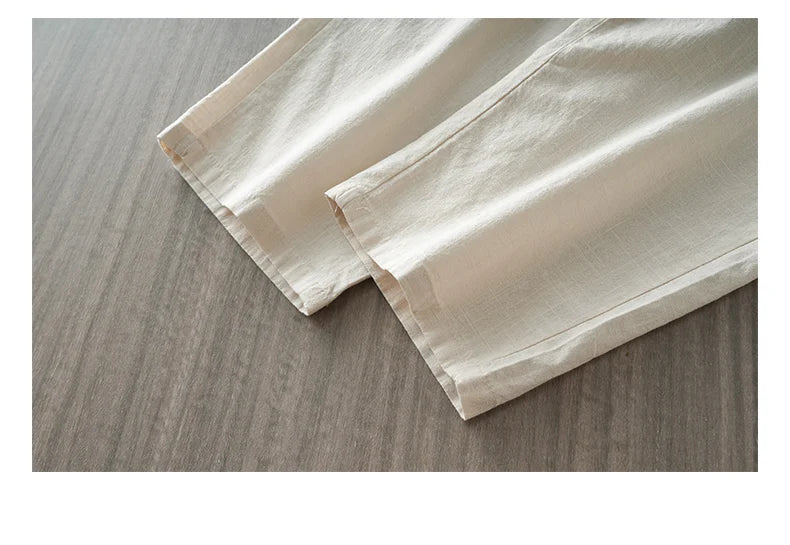 DUKEEN Breathable Linen Pants Men 2025 Summer Fashion Thin Ankle-Length Pants Elastic Waist Straight-Leg Men's Clothing