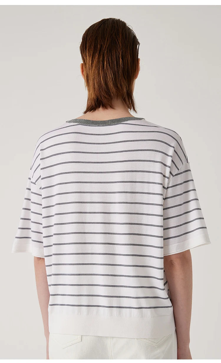 BD3511191 Women's Summer Wool Silk stripe tops Luxury Clothing Comfortable Breathable sweaters knitted tshirts