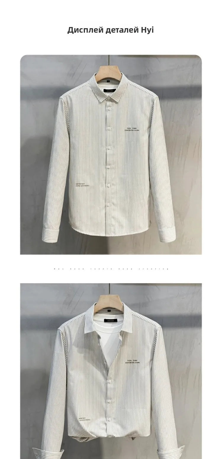 Men's Slim Fit Long Sve irt Trendy Striped Spring Autumn New Sle Casual Korean Japanese Sle Printed No Iron Treaent