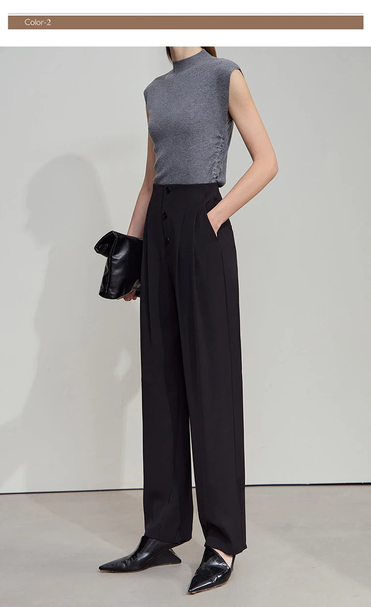AMII Women Trousers Minimalist New Summer Commuting Solid Mid Rise Pantalones Cooling Sunscreen Tapered Casual Pants 12522036