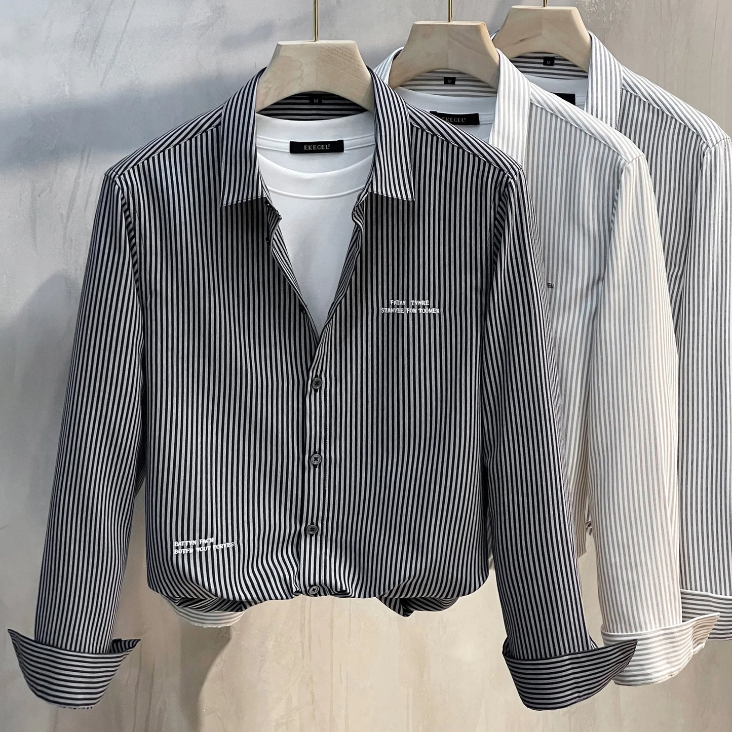 Men's Slim Fit Long Sve irt Trendy Striped Spring Autumn New Sle Casual Korean Japanese Sle Printed No Iron Treaent
