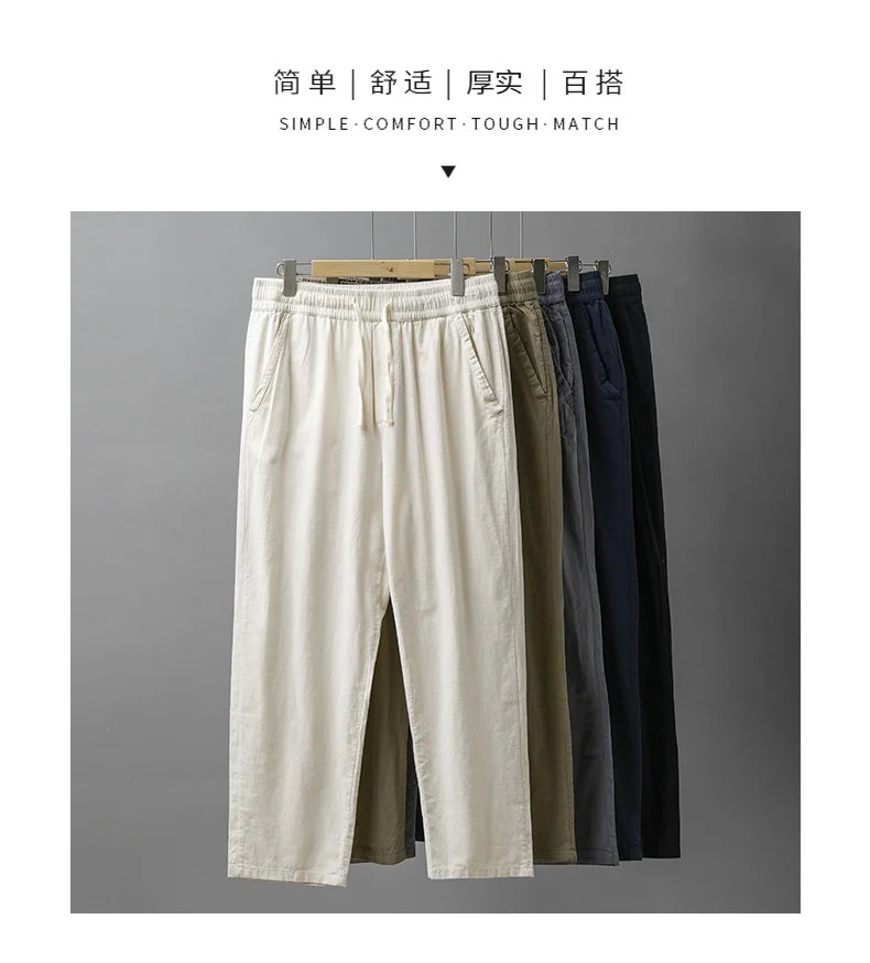 DUKEEN Breathable Linen Pants Men 2025 Summer Fashion Thin Ankle-Length Pants Elastic Waist Straight-Leg Men's Clothing