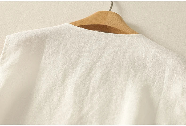 Cotton tops women summer new Korean fashion simple temperament elegant pockets casual white V-neck vest bottoming shirt