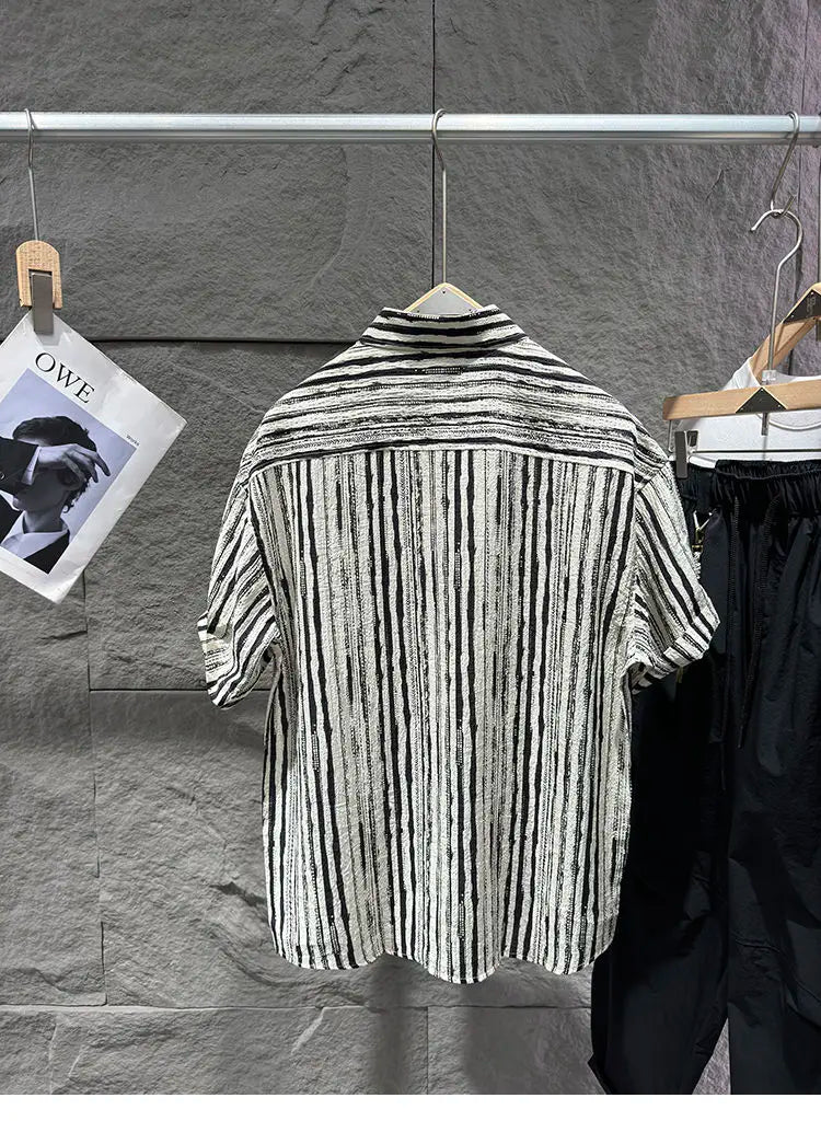 2025 Summer New Striped Shirt Short-sleeved Men's Fashion Trend Versatile and Personalized Button Cardigan Men's Clothing