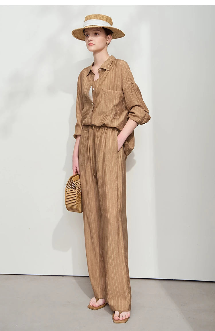 AMII Minimalism Shirt Pants Sets for Women 2025 Spring New Casual Basic Shirt Separate Straight Long Wide Leg Pants 12511048