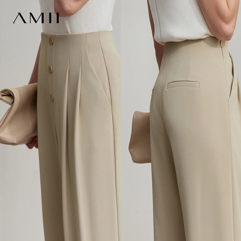 AMII Women Trousers Minimalist New Summer Commuting Solid Mid Rise Pantalones Cooling Sunscreen Tapered Casual Pants 12522036