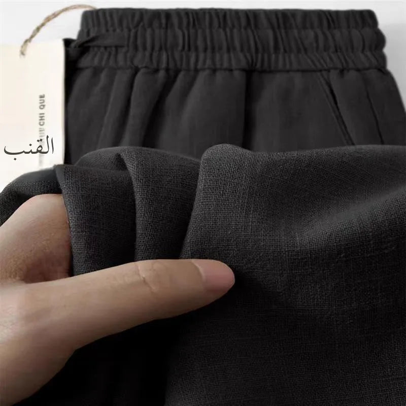 Pure Linen Breathable Elastic New Sle Nine-Piece Pants Cotton Linen Summer Thin Simple Casual Men's Pants Straight Leg Fit