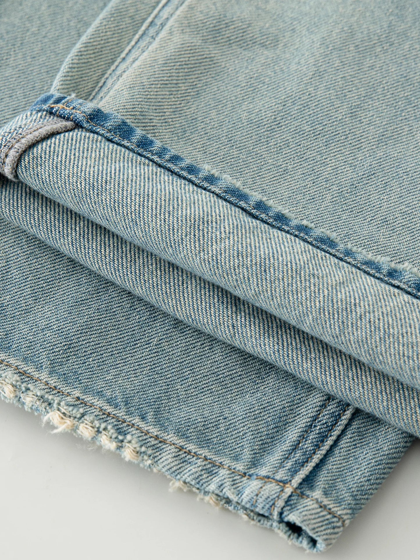 FSLE Washed Distressed High Waist Straight Jeans for Women 2025 Summer New Slim Fit Versatile Casual Slim Chic Pants 25FS12292