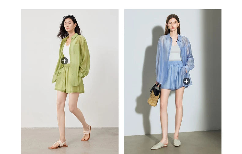 TOYOUTH Women French Mustard Green Lyocell Shirt 2025 Summer New Lightweight Sun Protection Tops