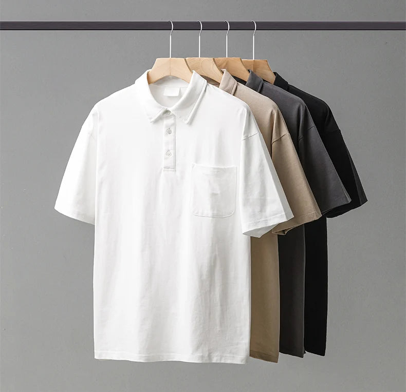 DUKEEN 260G Heavyweight Men's Polo Shirts 100% Cotton 2024 Summer Short-Sleeve White Pocket T Shirts Golf Wear Men's Clothing