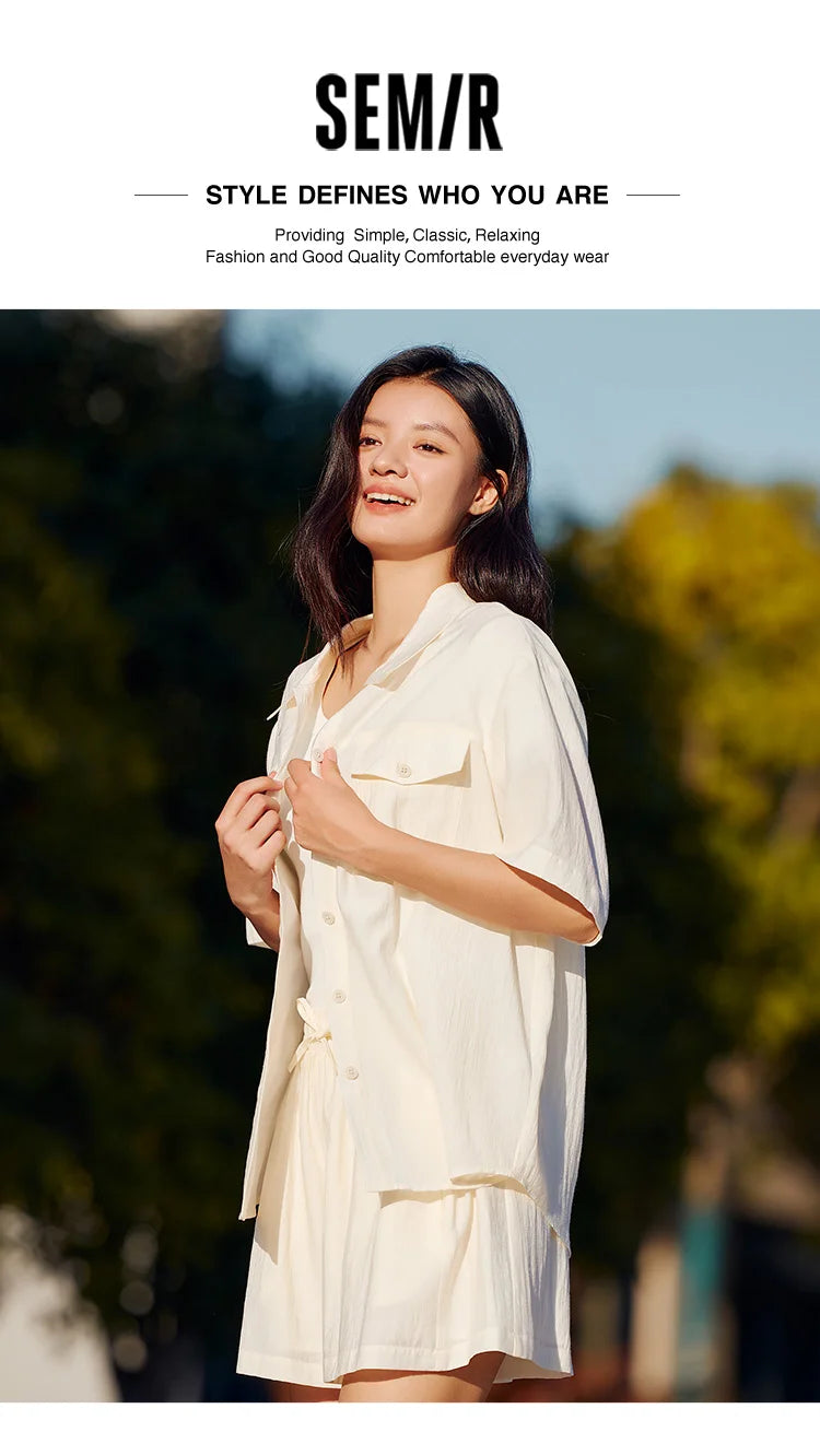 Semir Set Women Mid-long Style Top and Shorts 2024 New Summer Version Loose Textured Two-piece Set