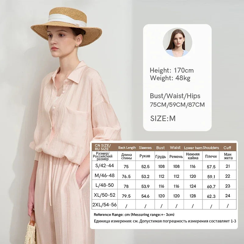 AMII Minimalism Shirt Pants Sets for Women 2025 Spring New Casual Basic Shirt Separate Straight Long Wide Leg Pants 12511048
