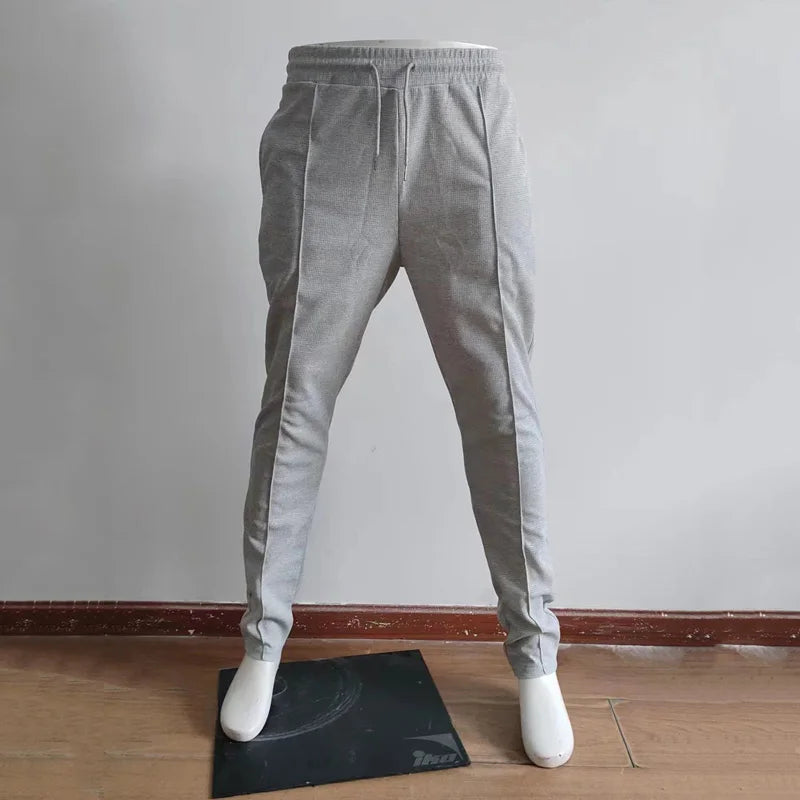 Mens Stylish Waffle Pants - Casual Sports Slim Fit with Adjustable Drawstring Secure Pockets for All Seasons - Perfect Outdoor