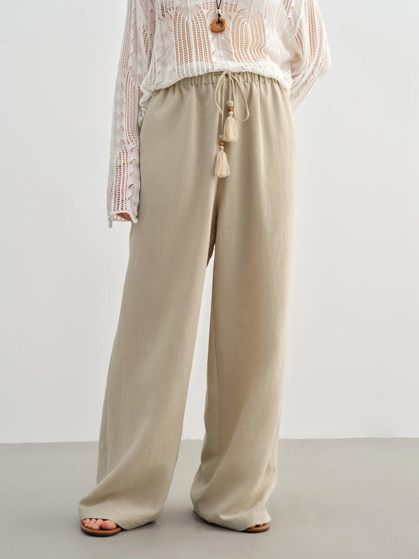 DUSHU 2025 Summer Plus-Size Linen-Like Pants - Relaxed Fit & Breathable Tencel Blend with Casual Elegance 25DS82241