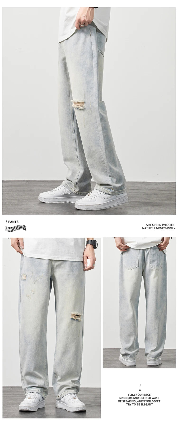 Korea Baggy torn holey ripped Jeans Men Vintage  Y2k Pants Fashion Frayed High Street Distressed Denim Trousers loose thin Male