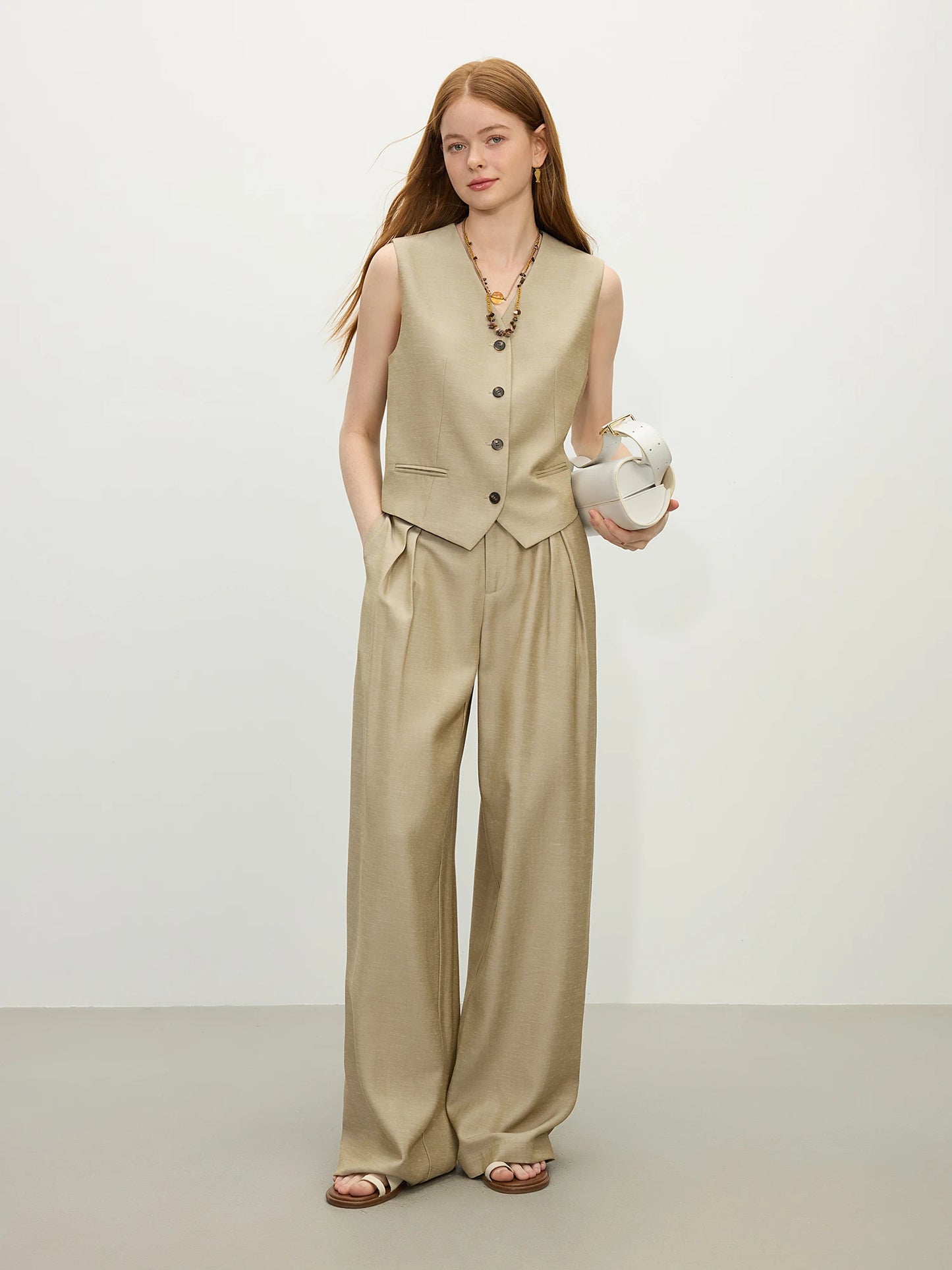 FSLE 2025 Summer Old Money Vest Wide-Leg Pants Set Vintage Tailored Two-Piece Adjustable Waist Eco Linen for Boardroom to Brunch