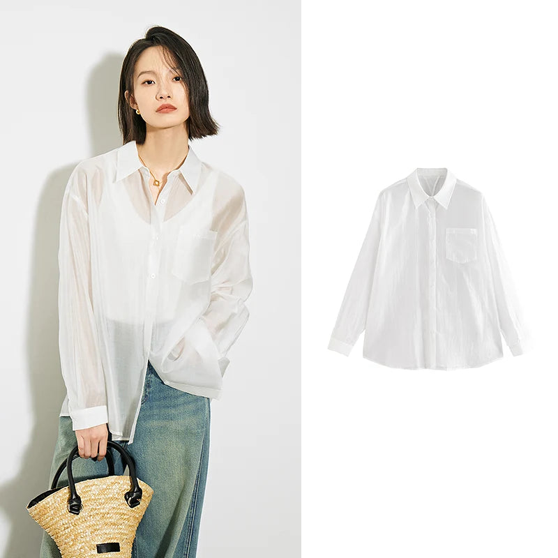 TOYOUTH Women French Mustard Green Lyocell Shirt 2025 Summer New Lightweight Sun Protection Tops