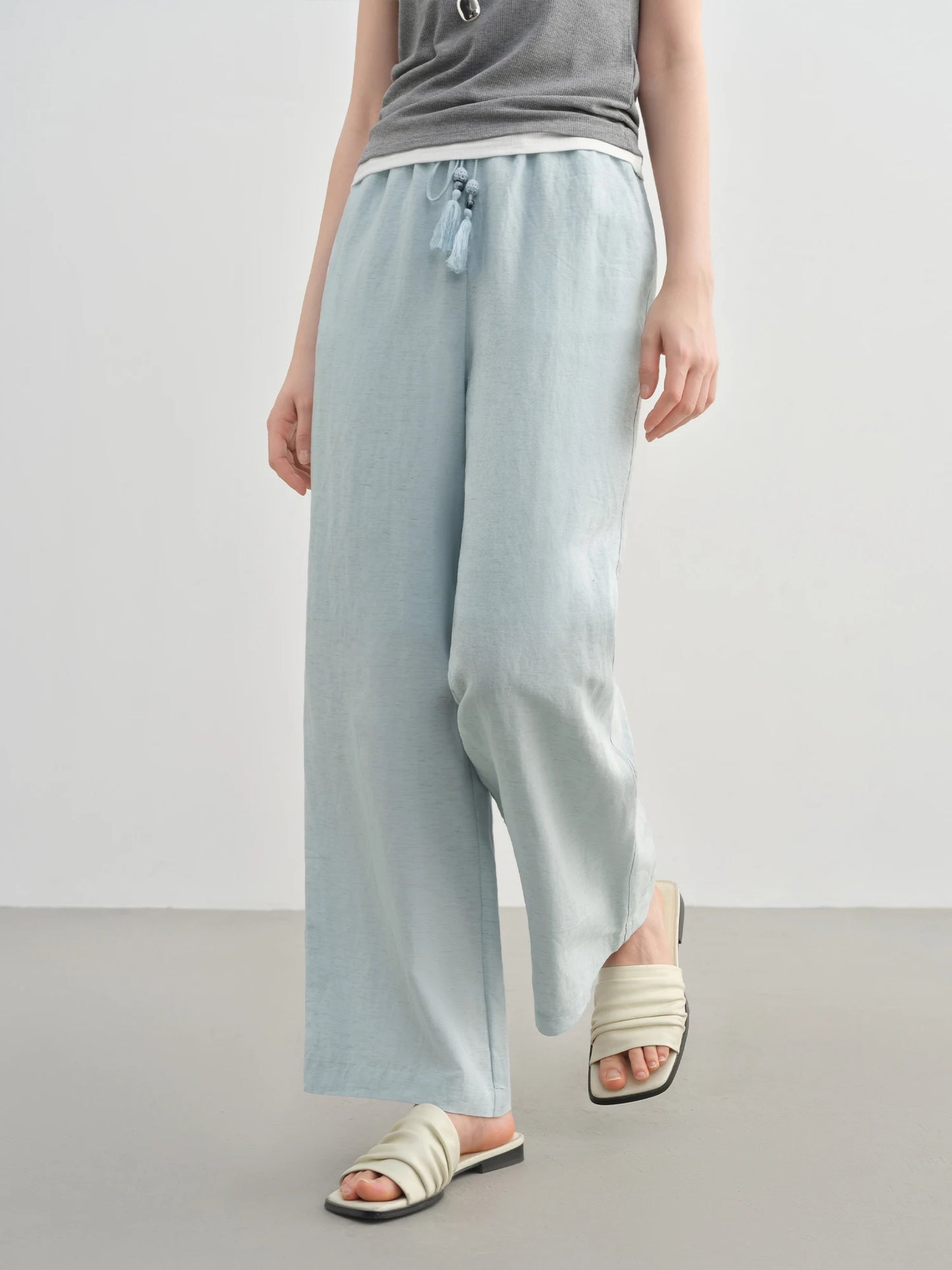 DUSHU 2025 Summer Plus-Size Linen-Like Pants - Relaxed Fit & Breathable Tencel Blend with Casual Elegance 25DS82241