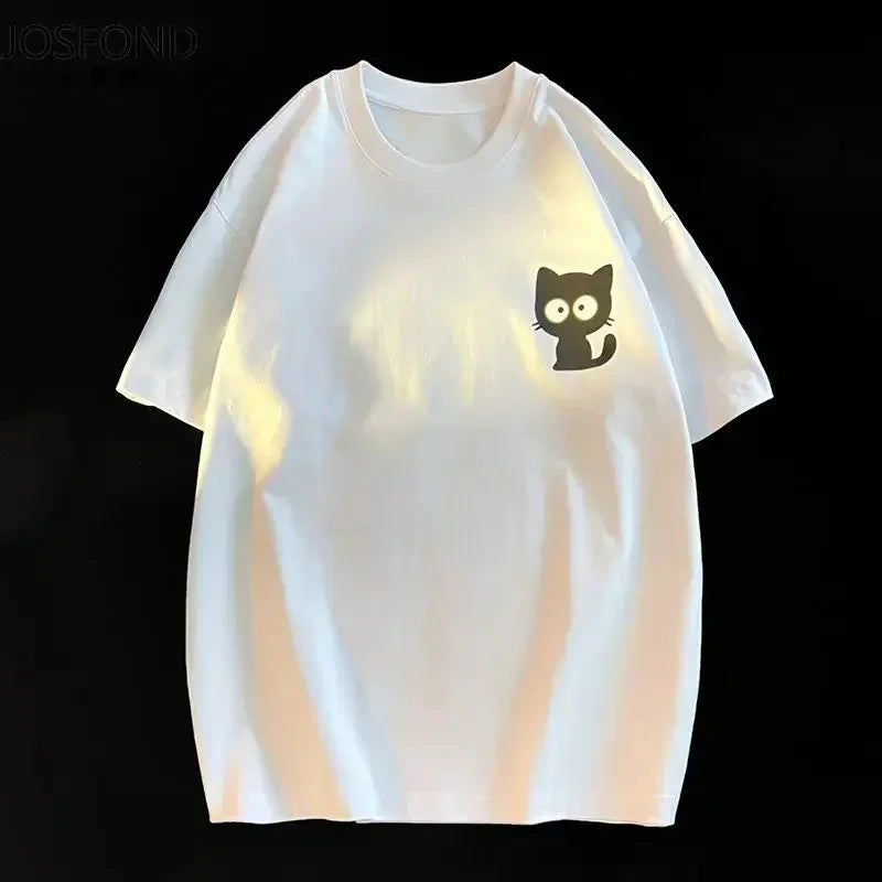 Female Casual Printing O-neck Short Sleeve T-Shirt 2025 New Summer Trend All-match Loose Cartoon Pullover Top Tee Women Clothes