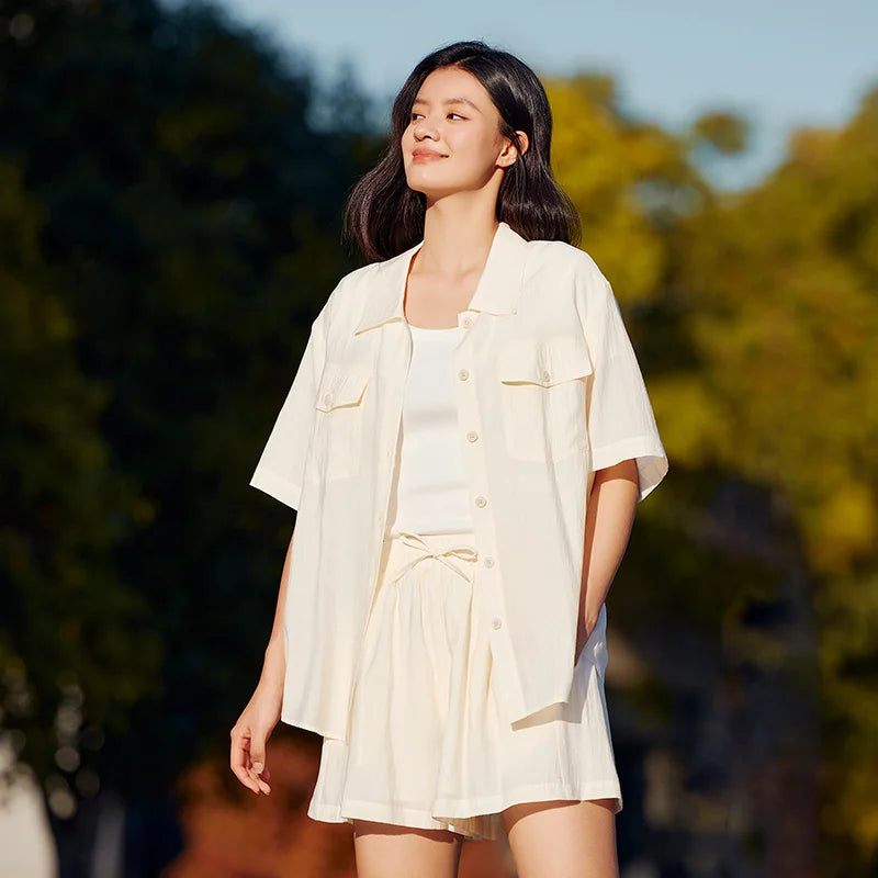Semir Set Women Mid-long Style Top and Shorts 2024 New Summer Version Loose Textured Two-piece Set