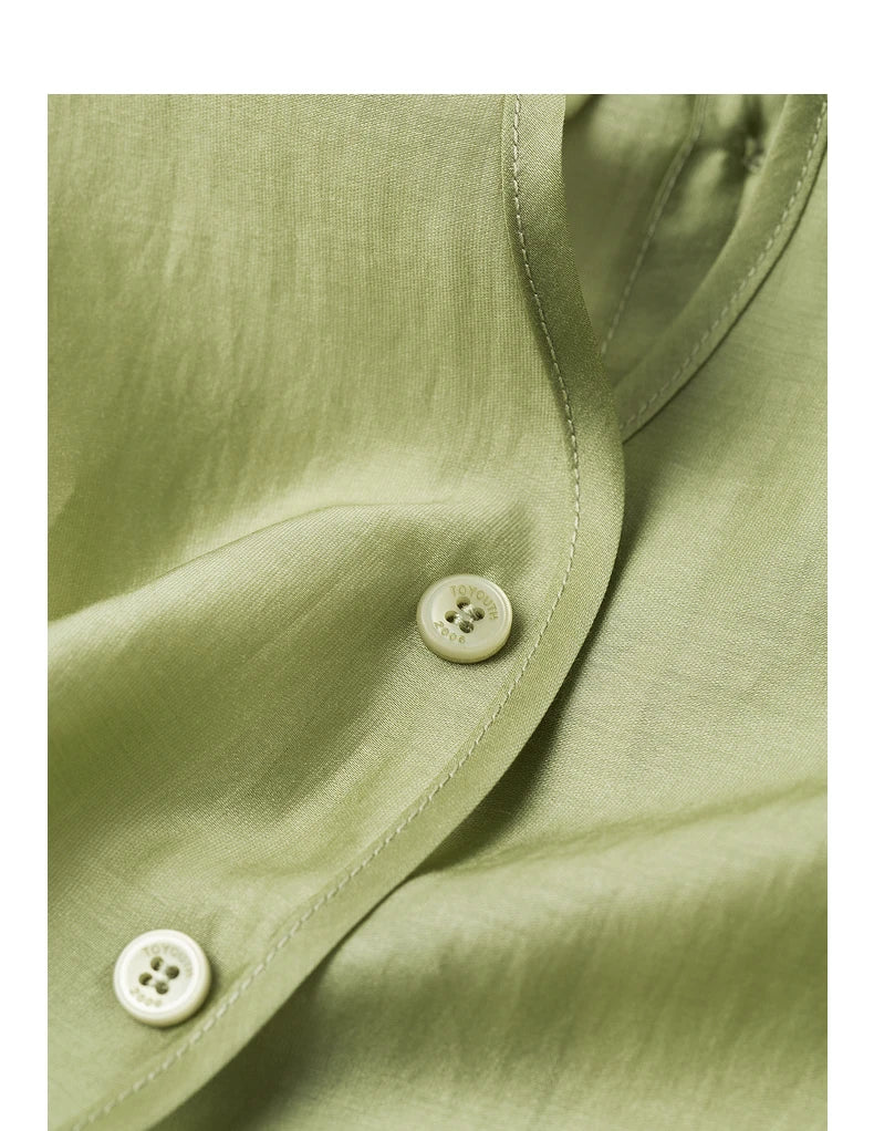 TOYOUTH Women French Mustard Green Lyocell Shirt 2025 Summer New Lightweight Sun Protection Tops