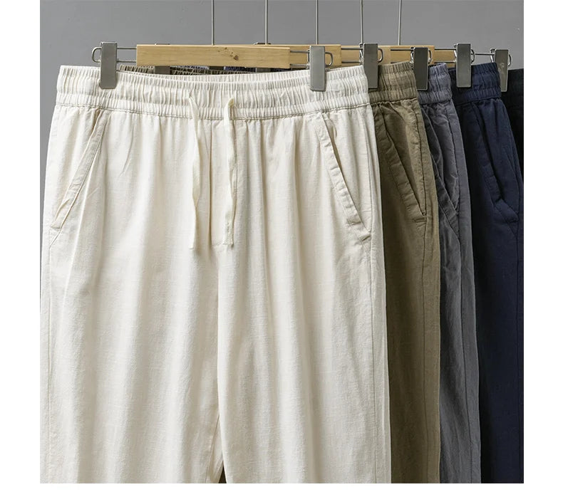 DUKEEN Breathable Linen Pants Men 2025 Summer Fashion Thin Ankle-Length Pants Elastic Waist Straight-Leg Men's Clothing