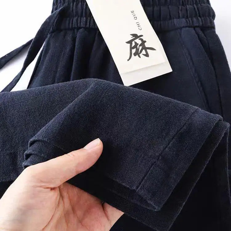 Pure Linen Breathable Elastic New Sle Nine-Piece Pants Cotton Linen Summer Thin Simple Casual Men's Pants Straight Leg Fit
