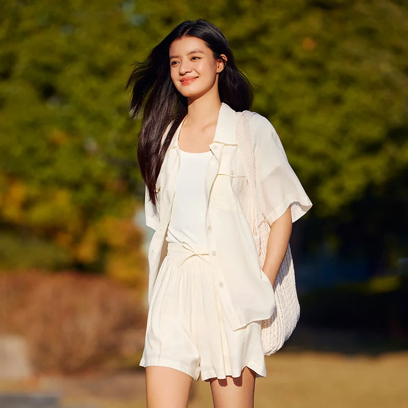 Semir Set Women Mid-long Style Top and Shorts 2024 New Summer Version Loose Textured Two-piece Set