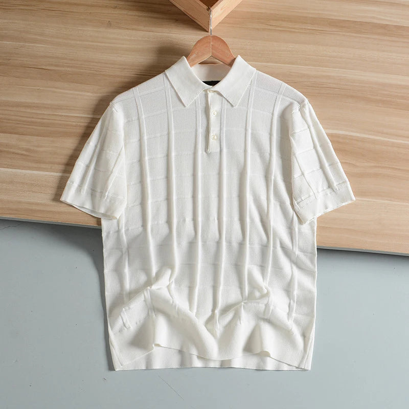 Luxury Quali 6-Needle Pure Cotton Men's  irt ort Sve Summer Faion Urban Sle Slim Fit Regular Thin