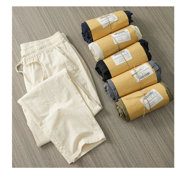 DUKEEN Breathable Linen Pants Men 2025 Summer Fashion Thin Ankle-Length Pants Elastic Waist Straight-Leg Men's Clothing