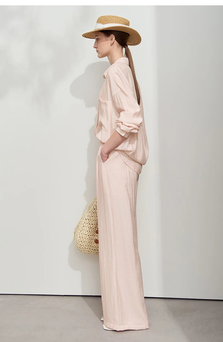 AMII Minimalism Shirt Pants Sets for Women 2025 Spring New Casual Basic Shirt Separate Straight Long Wide Leg Pants 12511048