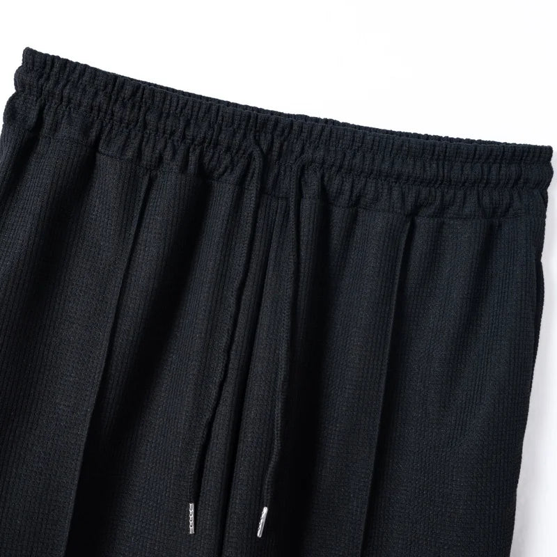 Mens Stylish Waffle Pants - Casual Sports Slim Fit with Adjustable Drawstring Secure Pockets for All Seasons - Perfect Outdoor