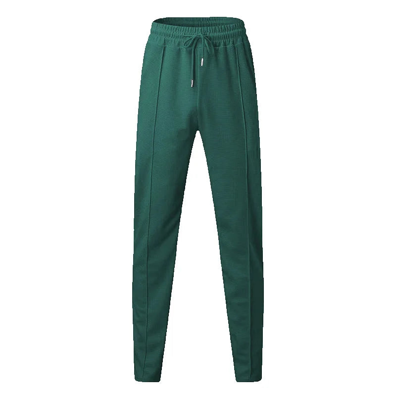 Mens Stylish Waffle Pants - Casual Sports Slim Fit with Adjustable Drawstring Secure Pockets for All Seasons - Perfect Outdoor
