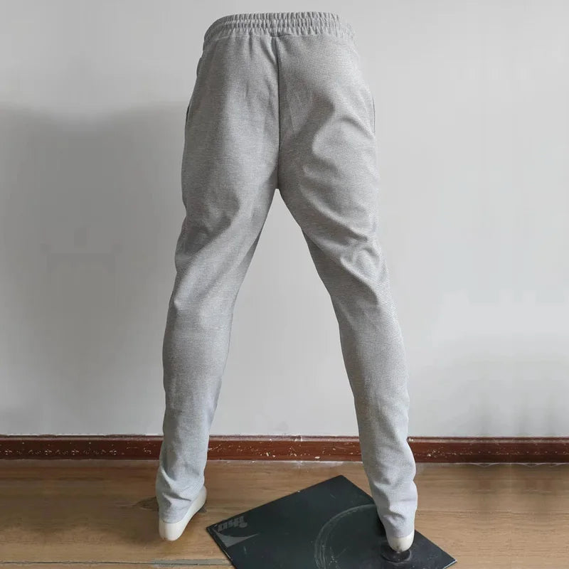 Mens Stylish Waffle Pants - Casual Sports Slim Fit with Adjustable Drawstring Secure Pockets for All Seasons - Perfect Outdoor
