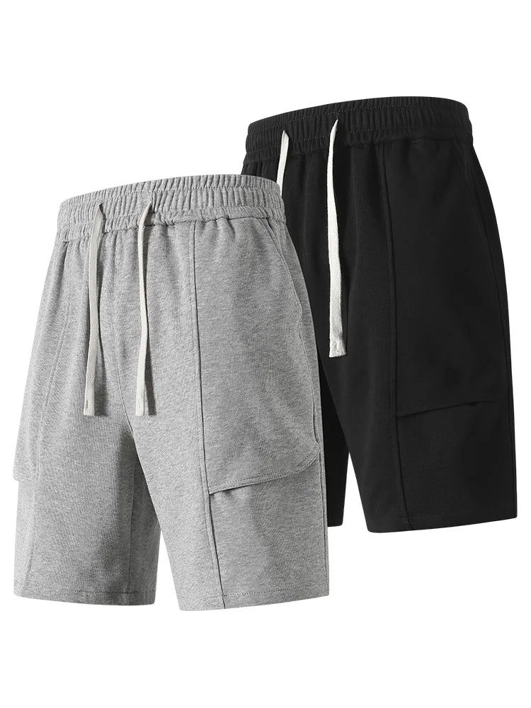 Summer Men's Knit Casual Shorts Breathable Cotton Drawstring Waist Loose Fit Sports Shorts Male Workout Gym Sweat Short Pants