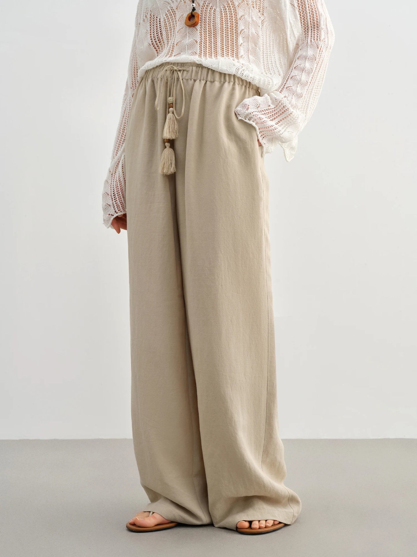 DUSHU 2025 Summer Plus-Size Linen-Like Pants - Relaxed Fit & Breathable Tencel Blend with Casual Elegance 25DS82241