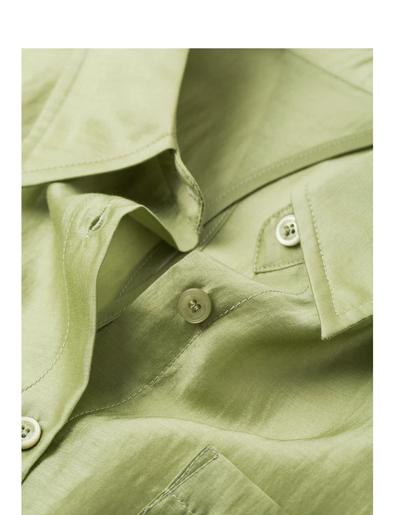 TOYOUTH Women French Mustard Green Lyocell Shirt 2025 Summer New Lightweight Sun Protection Tops